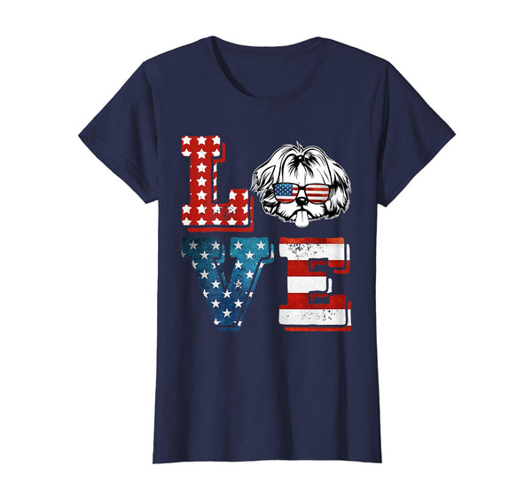 Love Shih Tzu Tshirt American Flag 4th Of July Gift