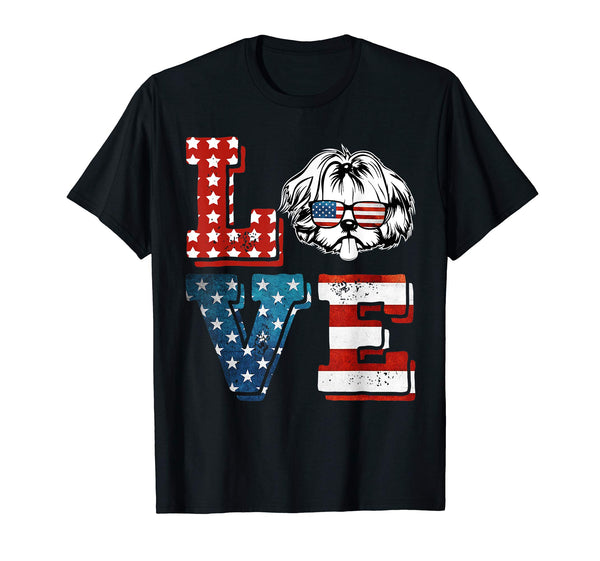 Love Shih Tzu Tshirt American Flag 4th Of July Gift