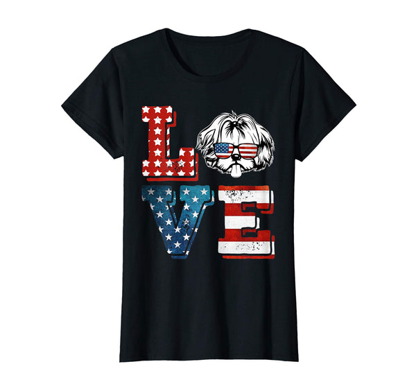 Love Shih Tzu Tshirt American Flag 4th Of July Gift