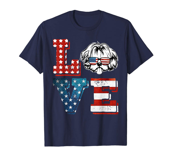 Love Shih Tzu Tshirt American Flag 4th Of July Gift