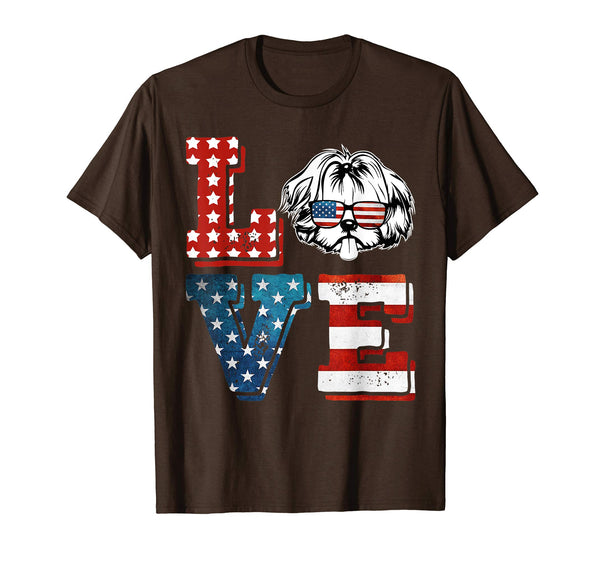 Love Shih Tzu Tshirt American Flag 4th Of July Gift